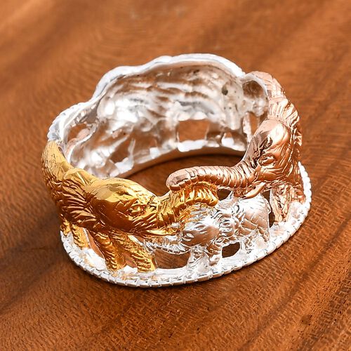 Royal Bali Kollektion - Dreifarbiger Ring mit Elefantenfamilien-Design image number 1