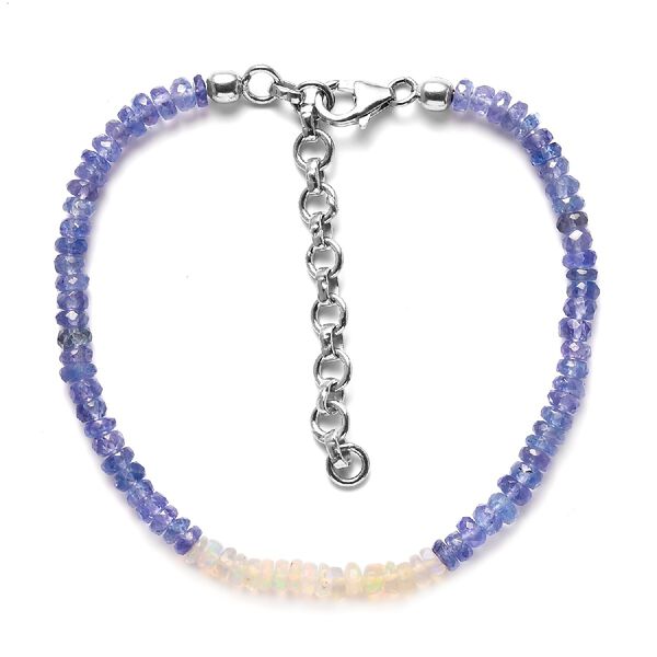 Tansanit und nat&uuml;rliches, &auml;thiopisches Welo Opal-Armband, 19 cm, 925 Silber ca. 25,43 ct