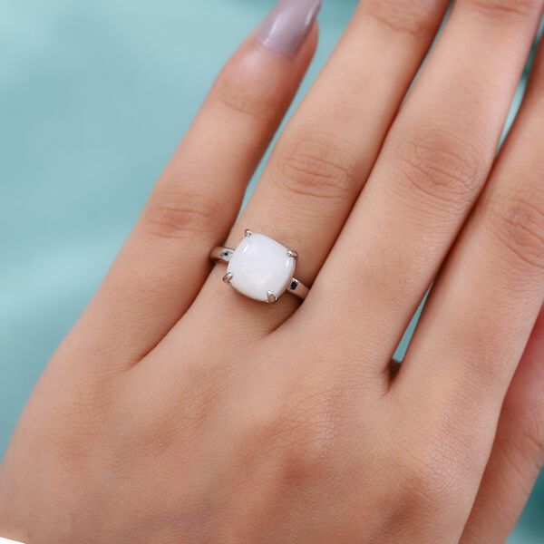 Wei&szlig;er Mondstein Solit&auml;r Ring 925 Silber Platin-&Uuml;berzug image number 3