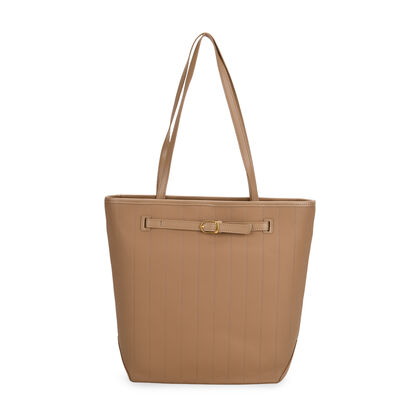 Shopper Tasche aus Echtleder mit Zierschnalle und Doppelgriffen, Metallf&uuml;&szlig;e, 25x11x32 cm, Khaki