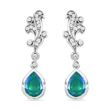 Pfau Triplette Quarz, wei&szlig;er Zirkon Ohrringe 925 Silber Platiniert ca. 3.18 ct