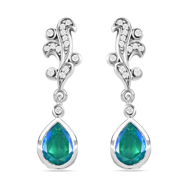 Pfau Triplette Quarz, wei&szlig;er Zirkon Ohrringe 925 Silber Platiniert ca. 3.18 ct