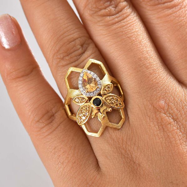 GP Queen Bee Kollektion - Citrin, Schwarzer Spinell Ring, 925 Silber 750 Gelbgold Vermeil (Größe 17.00) ca. 1.25 ct image number 2