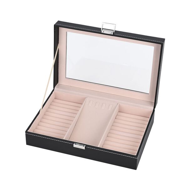 Schmuckorganizer aus Kunstleder mit Glasdeckel, 30x20x8,5cm, Schwarz image number 6
