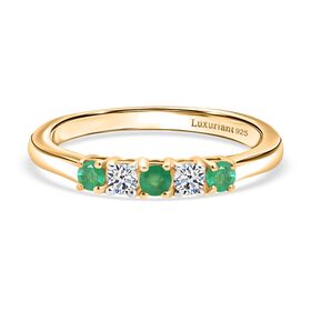 Kagem Sambischer Smaragd, Lab Grown Diamant Ring 925 Silber 750 Gelb Vergoldet (Größe 18.00) ca. 0,31 ct