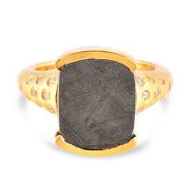 Meteorit und Zirkon-Ring, 925 Silber Gelbgold Vermeil  ca. 9,95 ct
