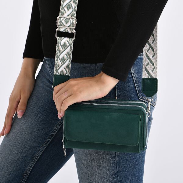 Crossbody-Tasche mit RFID-Schutz und Muster-Schulterriemen, 19x6x11 cm, Gr&uuml;n image number 4