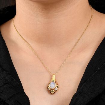 Regenbogen Mondstein, Mehrfarbig-Turmalin Anh&auml;nger Messing ca. 4.10 ct