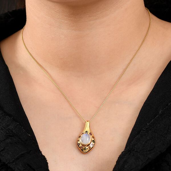 Regenbogen Mondstein, Mehrfarbig-Turmalin Anh&auml;nger Messing ca. 4.10 ct image number 3