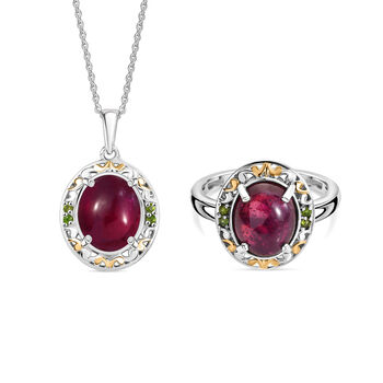 AAA Afrikanisches Rubin und Chromdiopsid Schmuckset