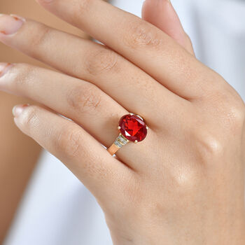 AAAA Mexikanischer Kirschfeuer-Opal, Wei&szlig;er Diamant Ring 585 Gelb Gold (Gr&ouml;&szlig;e 18.00) ca. 3.34 ct