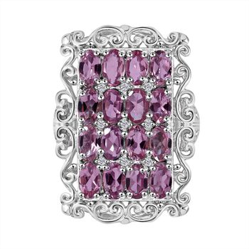 Rosa Turmalin, Wei&szlig;er Zirkon Ring 925 Silber rhodiniert (Gr&ouml;&szlig;e 17.00) ca. 3,85 ct