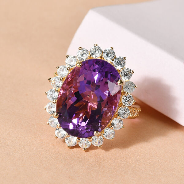 Marokkanischer Amethyst und Zirkon Halo Ring 925 Silber Gelbgold Vermeil  ca. 15,40 ct image number 2