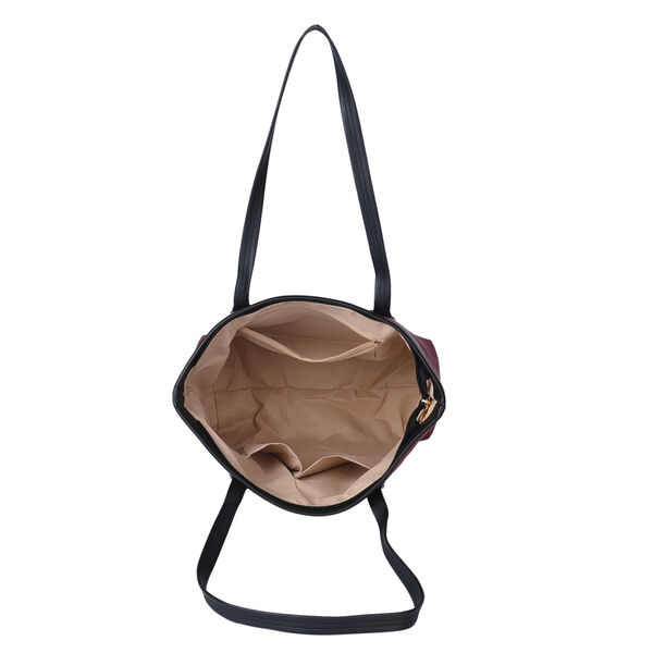 Moderne Handtasche aus naturfreundlichem Kunstleder, Karomuster, Weinrot image number 5