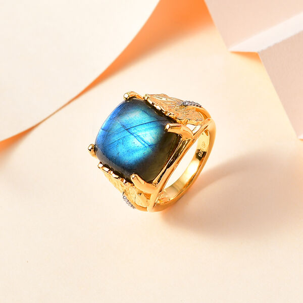 GP Italian Garden Kollektion- AAA Labradorit, Zirkon und Kanchanaburi blauer Saphir-Ring - 14,77 ct. image number 2