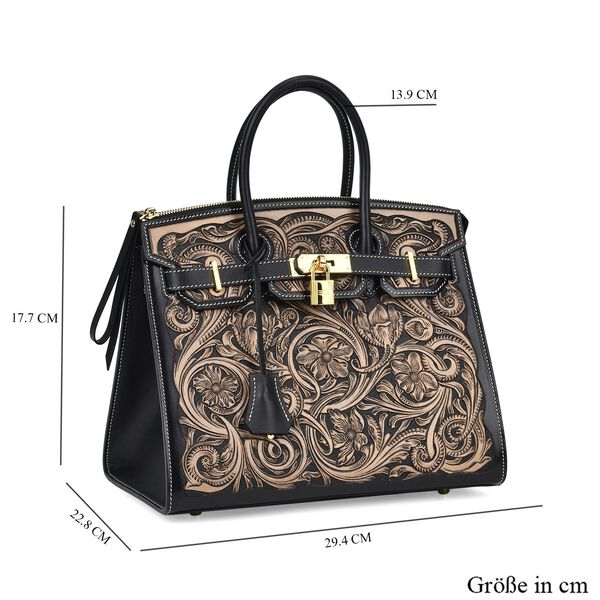 Grand Pelle  - Designer-inspirierte Echtleder Handtasche, schwarz image number 6