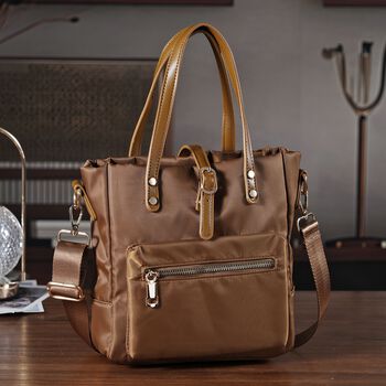 Nylon Crossbody Tasche, 22x23x9 cm, Gold