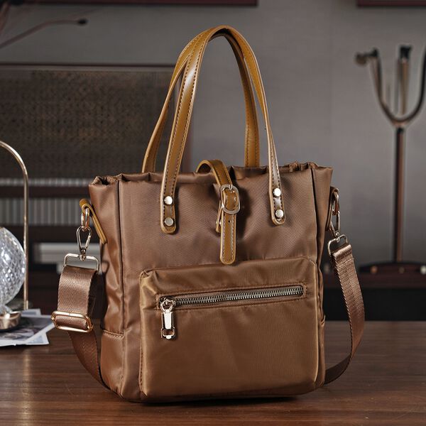 Nylon Crossbody Tasche, 22x23x9 cm, Gold image number 1