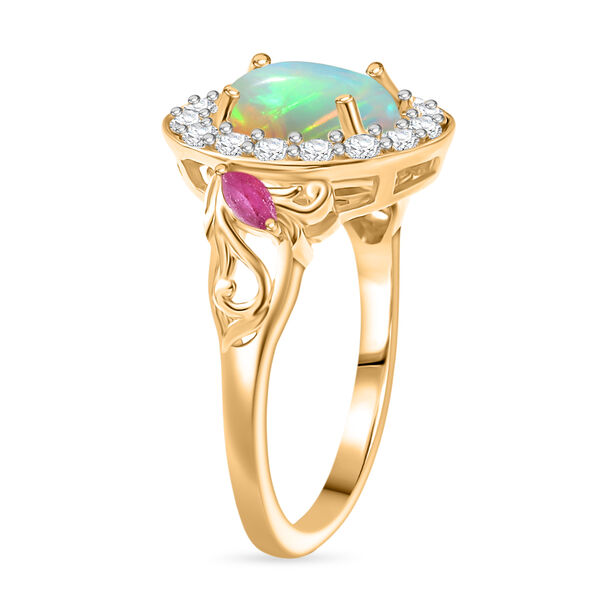 D'Joy Nat&uuml;rlicher, &auml;thiopischer Welo Opal, Afrikanischer Rubin (Fissure gef&uuml;llt) Ring 925 Silber vergoldet (Gr&ouml;&szlig;e 17.00) ca. 2,06 ct image number 5