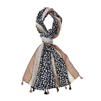 Patchwork Schal mit schwarz-wei&szlig; Blattmuster