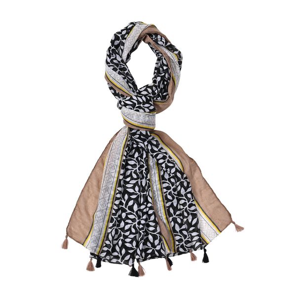 Patchwork Schal mit schwarz-wei&szlig; Blattmuster