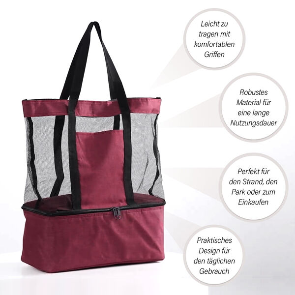 Zweistöckige Netz-Einkaufstasche mit Kühlfach, 37x15x42cm, weinrot image number 4