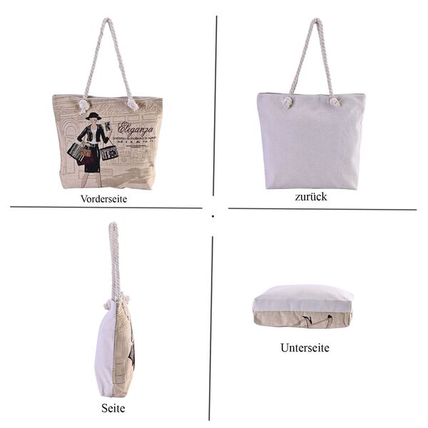 Jacquard gewebte Jute-Tasche mit kunstvollem Muster, 42x34 cm, Khaki image number 4