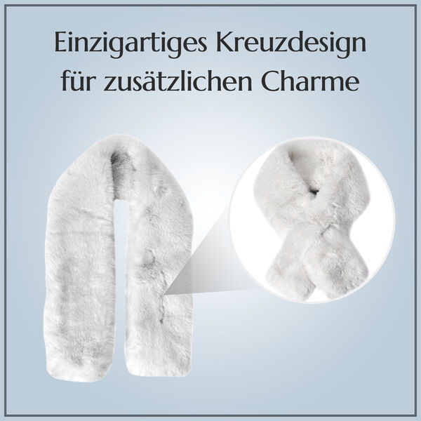 Damen Winterschal im Kreuzdesign aus Kunstfell, Wei&szlig; image number 4