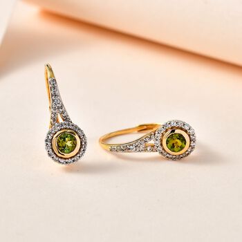 Nat&uuml;rliche AA Calabar-Turmalin, Wei&szlig;er Zirkon Ohrringe, 925 Silber Gelbgold Vermeil ca. 1.11 ct