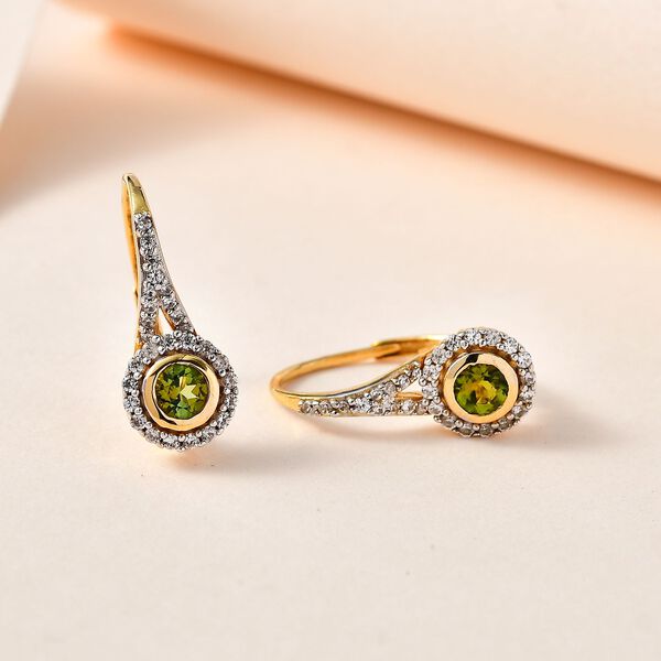 Nat&uuml;rliche AA Calabar-Turmalin, Wei&szlig;er Zirkon Ohrringe, 925 Silber Gelbgold Vermeil ca. 1.11 ct image number 2