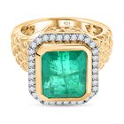 Smaragd-Quarz-Triplette, Weißer Zirkon Ring, 925 Silber Gelbgold Vermeil, (Größe 18.00) ca. 7.47 ct