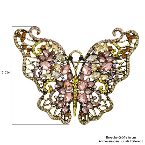 Mehrfarbiger Kristall Schmetterling Brosche Antikes Gold image number 6