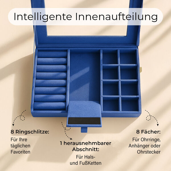 Samt Schmuckbox mit 5 Silberputztüchern, 20x15x5cm, Blau image number 4