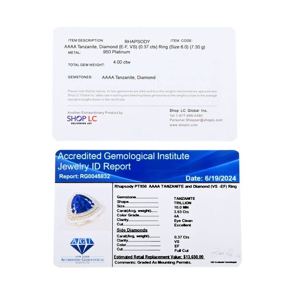 AAAA Tansanit, Weißer Diamant Ring 950 Platin (Größe 17.00) ca. 4,00 ct image number 6