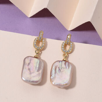 Mehrfarbige Keshi Perle, Wei&szlig;er Zirkonia Ohrringe Nickelfreies Messing, Goldfarben