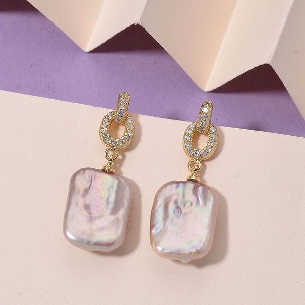 Mehrfarbige Keshi Perle, Weißer Zirkonia Ohrringe Nickelfreies Messing Standard image number 1