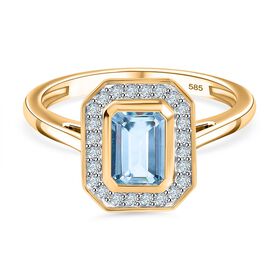 AAA Santamaria Aquamarin, Weißer Diamant Ring 585 Gold (Größe 18.00) ca. 1,05 ct