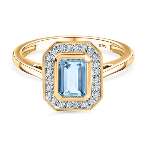 AAA Santamaria Aquamarin, Weißer Diamant Ring 585 Gold (Größe 18.00) ca. 1,05 ct image number 0