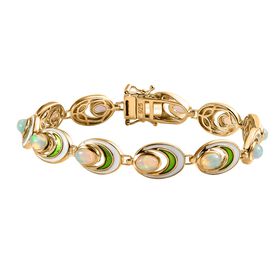 AA Natürlicher, äthiopischer Welo Opal Armband ca. 19 cm 925 Silber 750 Gelbgold Vermeil ca. 3,45 ct.