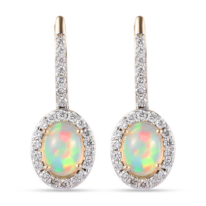 AAA natürliche, äthiopische Opal und Diamant-Ohrringe, SI G-H, 585 Gelbgold ca. 1,87 ct