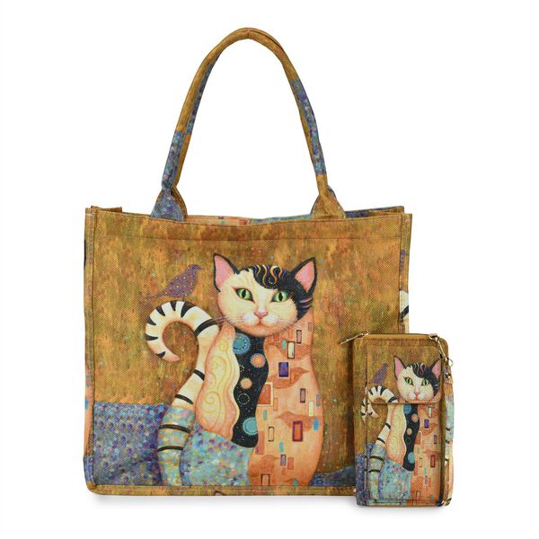 2-teiliges Taschenset - Shopper und Handytasche, ca. 40  x 12 x 35 cm (Shopper), ca. 20 x 11 x 2 cm (Handytasche), Leopardmotiv