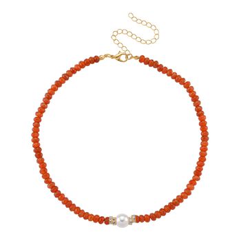 Muschelkernperle-Halskette mit Orangem Quarzit, verstellbar 40+10cm, goldfarben