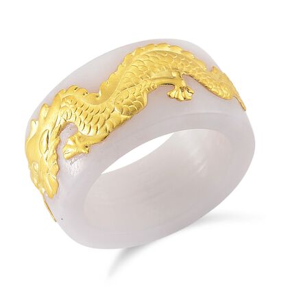 EXTREM SELTEN Nat&uuml;rliche Wei&szlig;e Jade Drachen Ring 999er Gold (Gr&ouml;&szlig;e 16.00) ca. 36.00 ct
