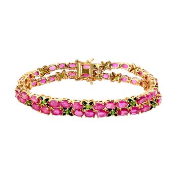 GP Italienische Garten Kollektion - Afrikanisches Rubin (Fissure gef&uuml;llt), Chromdiopsid und Saphir-Armband, 20 cm 925 Silber vergoldet - 32,44 ct.