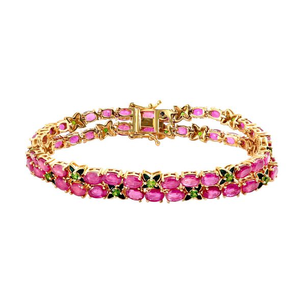 GP Italian Garden Kollektion - Afrikanisches Rubin, nat&uuml;rliches Chromdiopsid und Kanchanaburi blaues Saphir emailliertes Armband in Silber