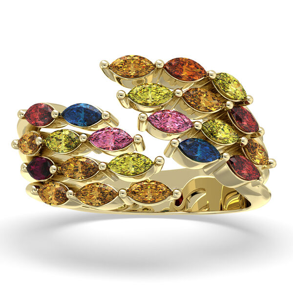 CLARTE - Serenity - AA Mehrfarbiger Saphir, Moissanit Ring, 925 Silber vergoldet (Gr&ouml;&szlig;e 19.00) ca. 1.98 ct