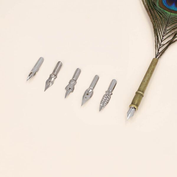 Antikes Federstift-Set mit Pfauenfeder image number 6