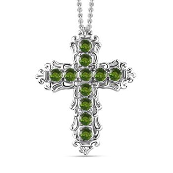 Nat&uuml;rlicher Chromdiopsid Kreuz-Anh&auml;nger mit Kette, Edelstahl ca. 1.25 ct