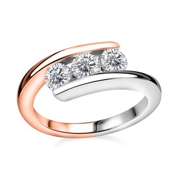Moissanit Ring, 925 Silber rhodiniert und 750 Ros&eacute;gold Vermeil- 0,67 ct.
