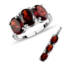 2er-Set roter Granat-Ring und Anhänger, 925 Silber platiniert, ca. 6,29 ct